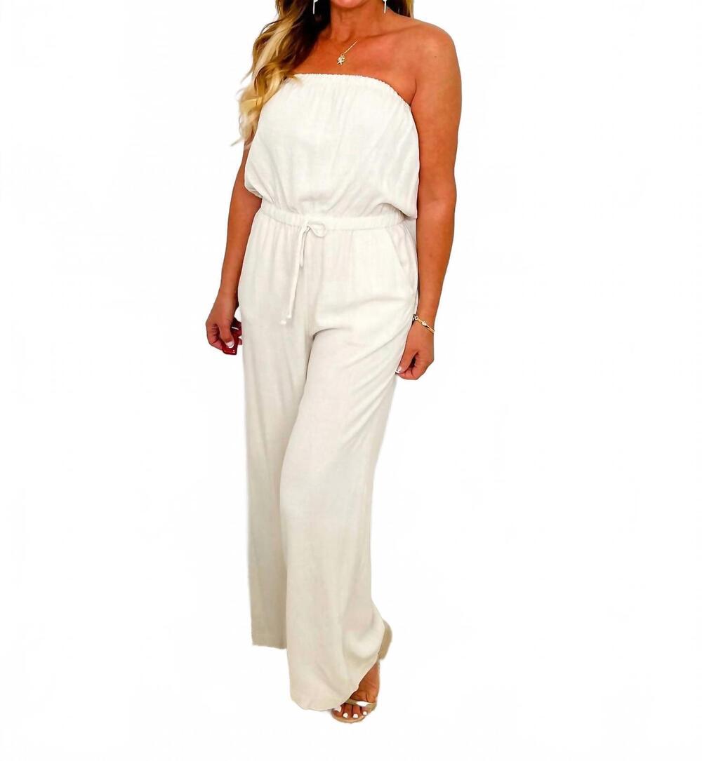 NEW WASABI + MINT work it out wide leg strapless jumpsuit in oat
